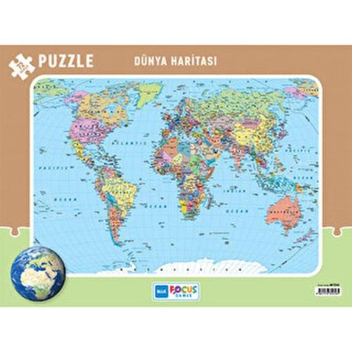 Kurye Kitabevi - Blue Focus 72 Parça Dünya Haritası Frame Puzzle