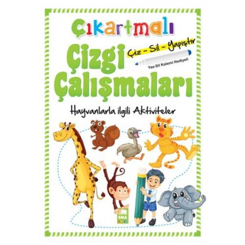 Kurye Kitabevi - Çıkartmalı Çizgi Çalışmaları Çiz-Sil-Yapıştır-Hayvanl