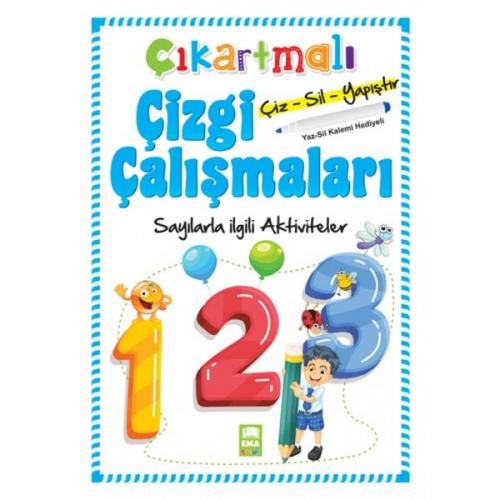 Kurye Kitabevi - Çıkartmalı Çizgi Çalışmaları Çiz-Sil-Yapıştır-Sayılar